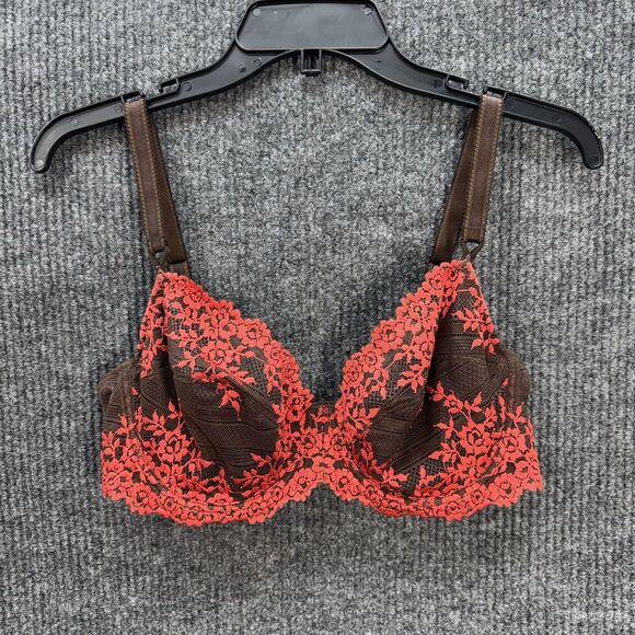 Wacoal Embrace Lace Bra 36D Underwire Unlined Brown Orange Embroidered 65191 - Picture 2 of 8